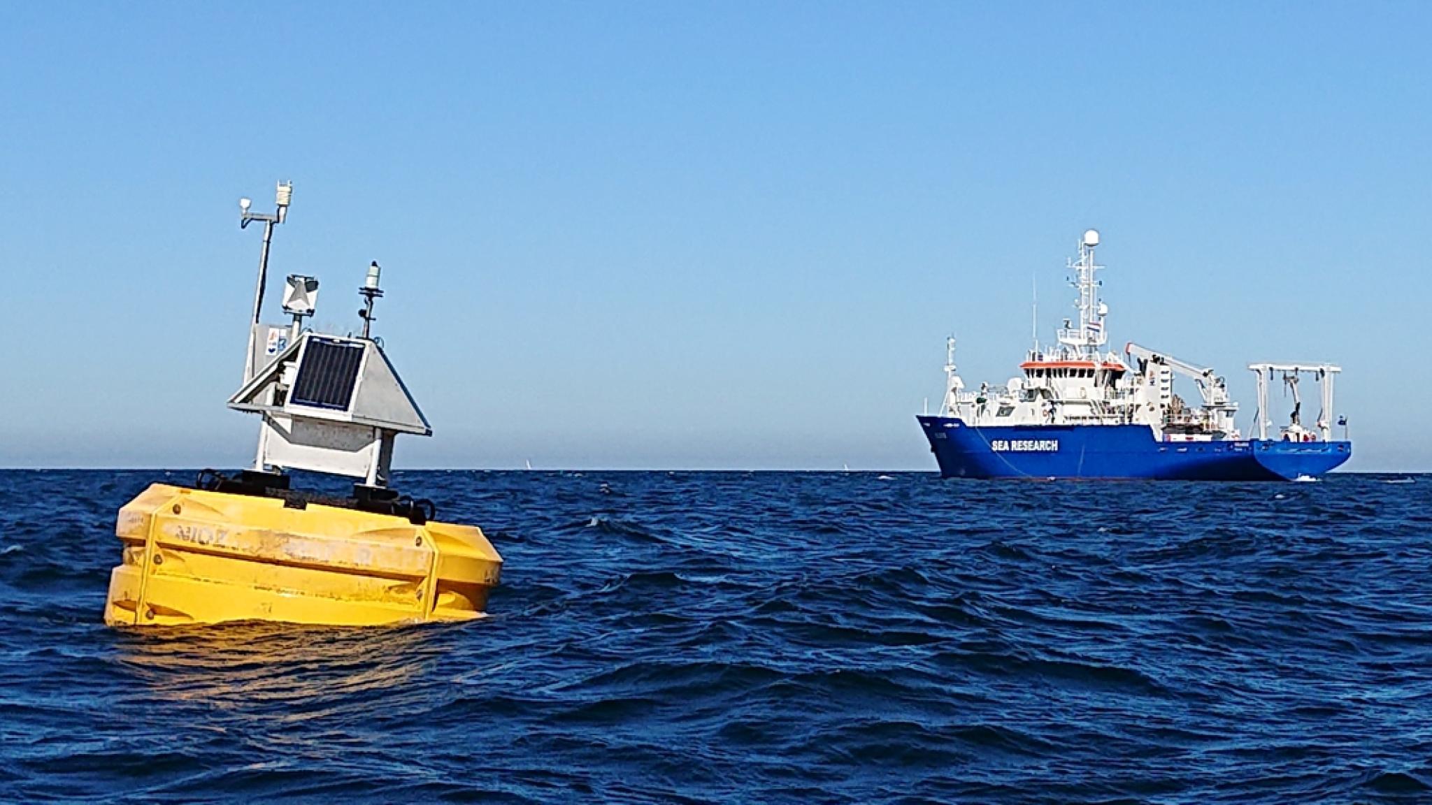 Sea view from research boat pelagia buoy