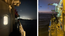 Left: Night view with Willemstad and the moon in the background. Right: Evening from the ship.