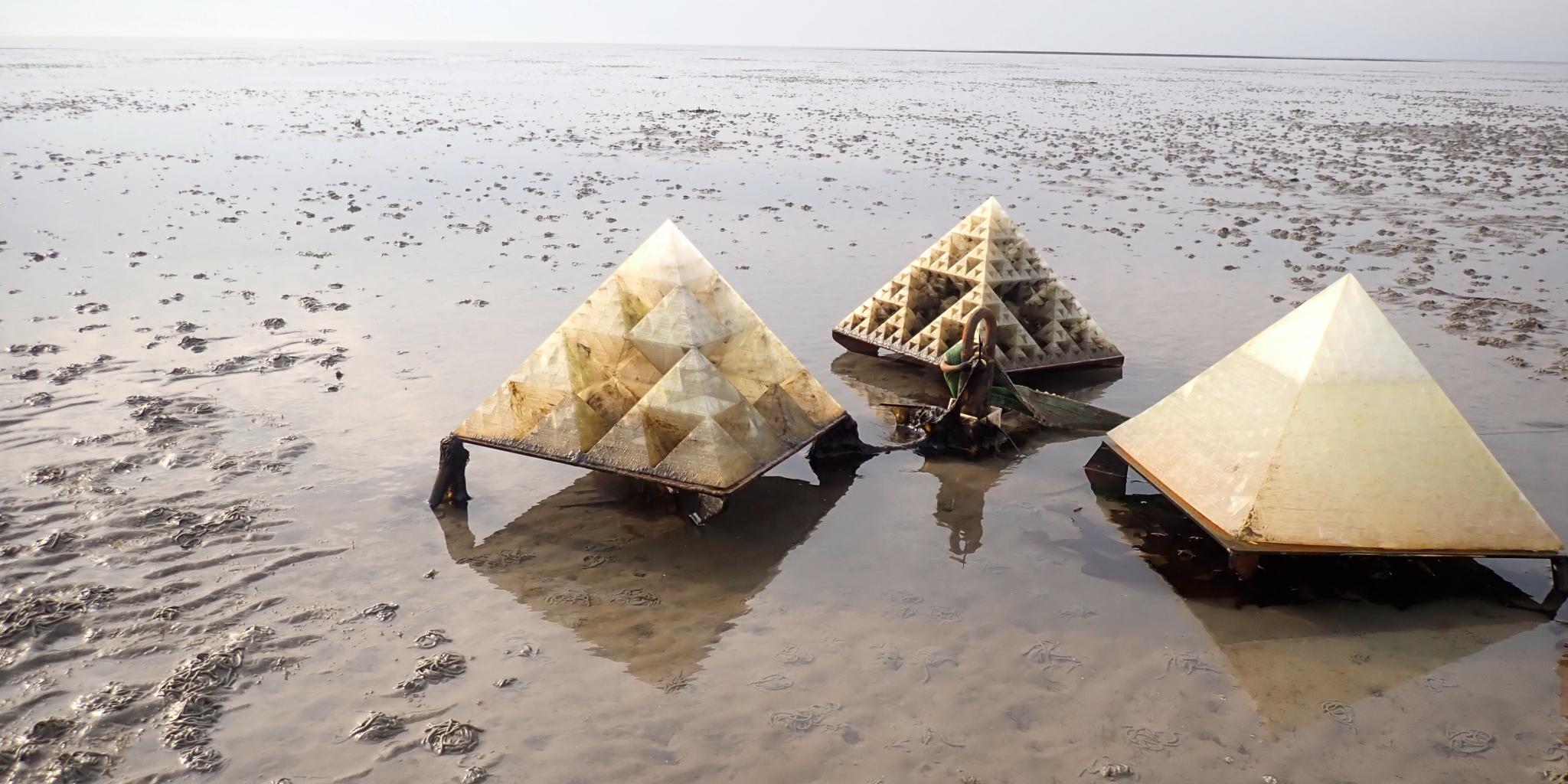 Pyramid-shaped artificial structures in shallow water