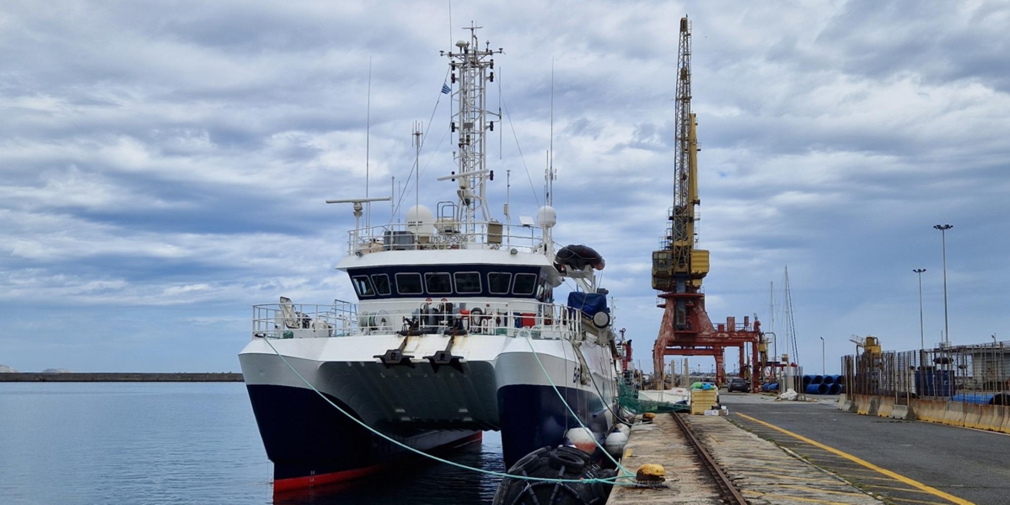 The N.O. l'Europe, the French research vessel, anchored at a quay. 