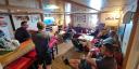 All crew, technicians and officers gather in the "living room" for the toolbox meeting