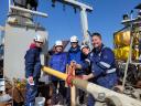 On deck the piston core is cut into 1 m sections (Image: Cecile Hilgen/NIOZ)